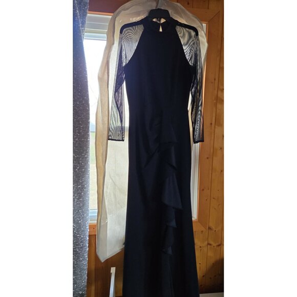 Betsy & Adam Illusion Mesh Long Sleeve Scuba Crepe Mermaid Gown “Natalie” Sz 12 - Picture 3 of 13